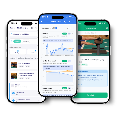 Application Physiom sur mobile, suivi patient kinésithérapeute